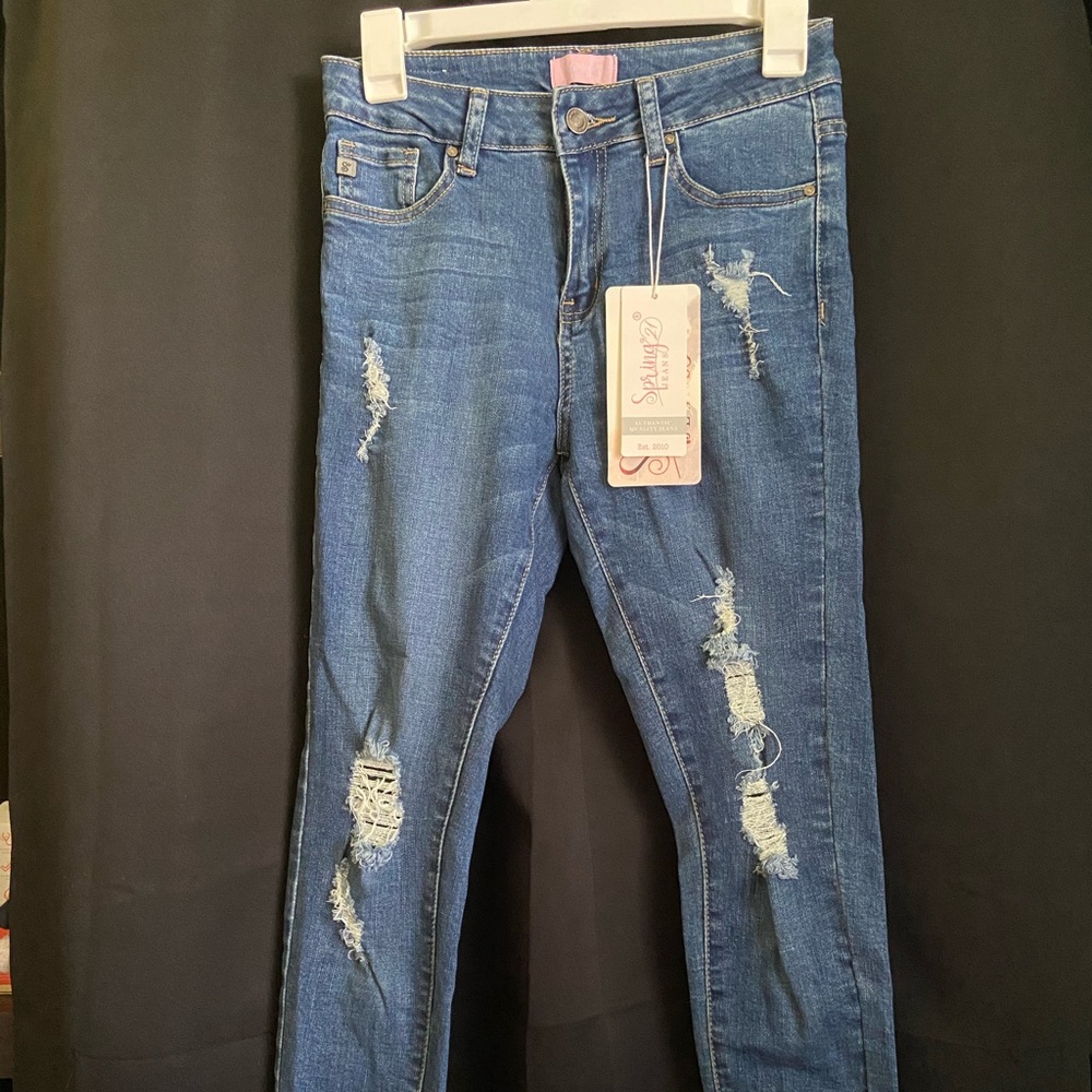 Sz 7 distressed blue skinny jean